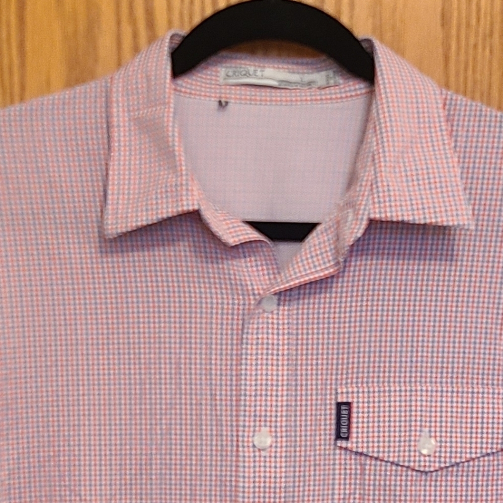Men's Criquet button down short sleeve shirt Vented size Large EUC checks